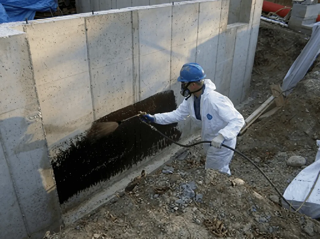Professional waterproofing the exterior walls of the basement in Columbia, SC